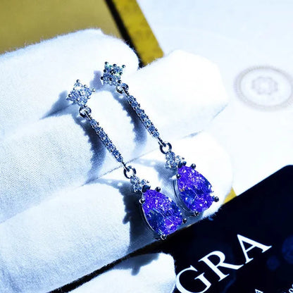 Lucky Amethyst Jewelry Inlaid Natural Amethyst Drop Pear-shaped Earrings Earrings Super Flash Zircon Earrings