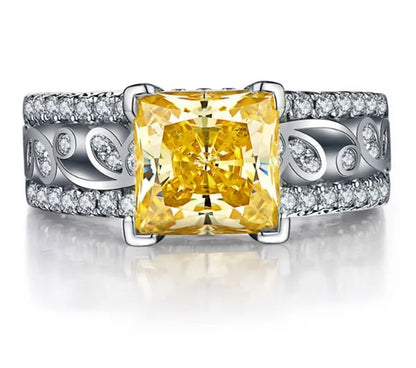 Elegant Silver Yellow Diamond Birthstone Gemstones Engagement Wedding Anniversary Ring Size 6 7 8 9 10