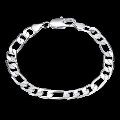 2pcs/Set(Bracelet+Necklace) Charm Men Women Figaro Curb Link Chain Bracelet Necklace Fashion 925 Sterling Silver Exquisite Jewelry Gifts