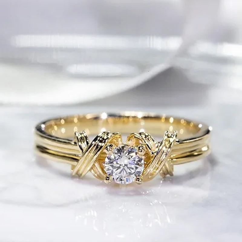 Trendy Gold Color Delicate White Zircon Women'S Ring Bridal Anniversary Christmas Gift Beach Party Jewelry Size 5-13 Bague Femme