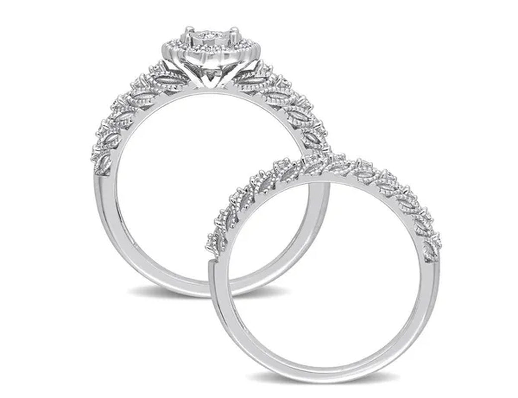 1/4 Carat (ctw) Diamond Engagement Bridal Ring & Wedding Band Set in Sterling Silver
