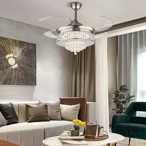42'' Modern Invisible Telescopic Ceiling Fan Light LED Chandelier with Remote Control Silver