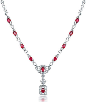 14K/18K Rose White Gold Red Ruby Diamonds Necklace Pendants Engagement Wedding for Women