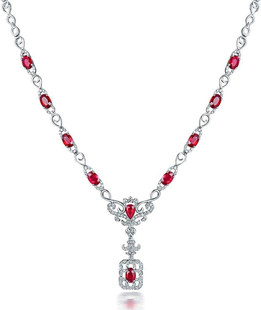 14K/18K Rose White Gold Red Ruby Diamonds Necklace Pendants Engagement Wedding for Women