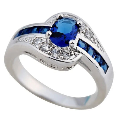 Exquisite Silver Color Natural Sapphire Gemstones Opal Birthstone Bride Princess Wedding Engagement Strange Ring Size 6 7 8 9 10 - WORLD TIME VISITS