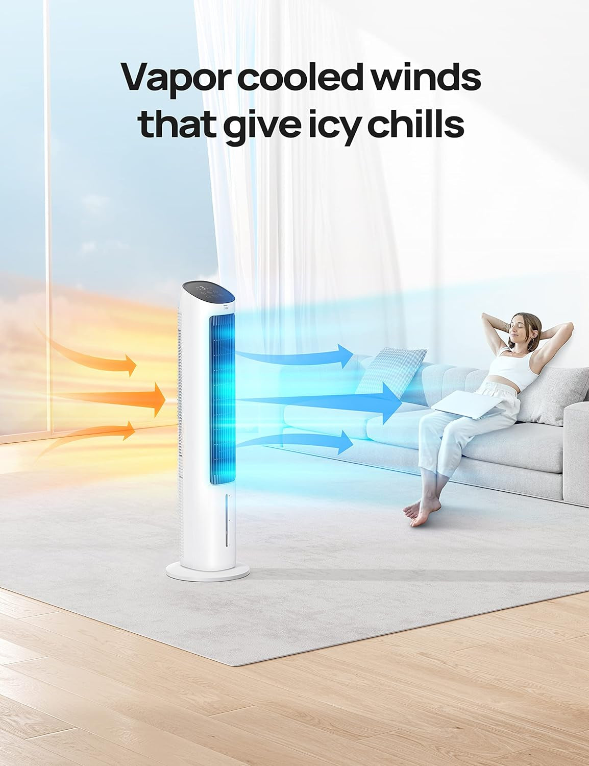 Evaporative Air Cooler, 40” Cooling Fans That Blow Cold Air, 2023 Upgrade with 80° Oscillating & Tower Fan 42 Inch, Cruiser Pro T1 Quiet Oscillating Bladeless Fan with Remote, 6 Speeds