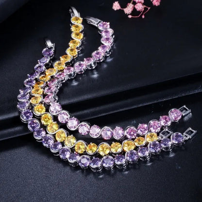 CANDICE White Gold Plated Natural Purple Crystal Bracelets Bangles For Femme Romantic Gift 18CM