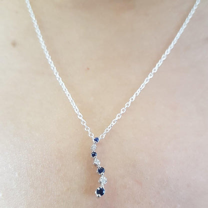 10K Gold round White Diamond & Blue Sapphire Ladies Graduating Journey of Life Pendant