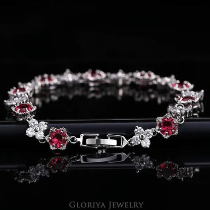 Gloriya Elegant Goddess Silver Plated Link Bracelet Cluster Flower Shape White and Blue AAA Grade Zircon Charm Tennis Bracelet for Women