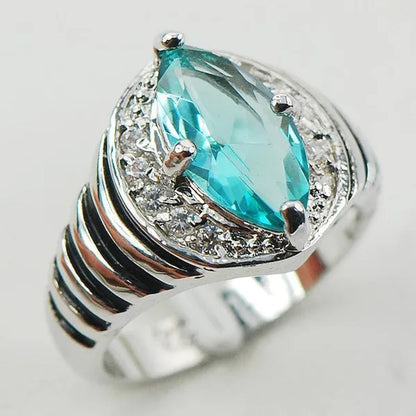 Blue Topaz  White Topaz 925 Sterling Silver Fashion Ring Size 6 7 8 9 10 F952