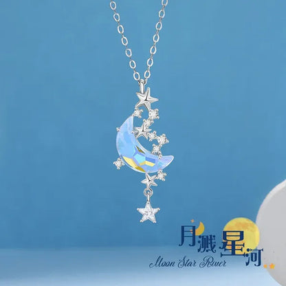 Exquisite Starry Sky Moon Moonstone Necklace Elegant Ladies Birthstone Pendant Necklace Birthday Party Girl Gift