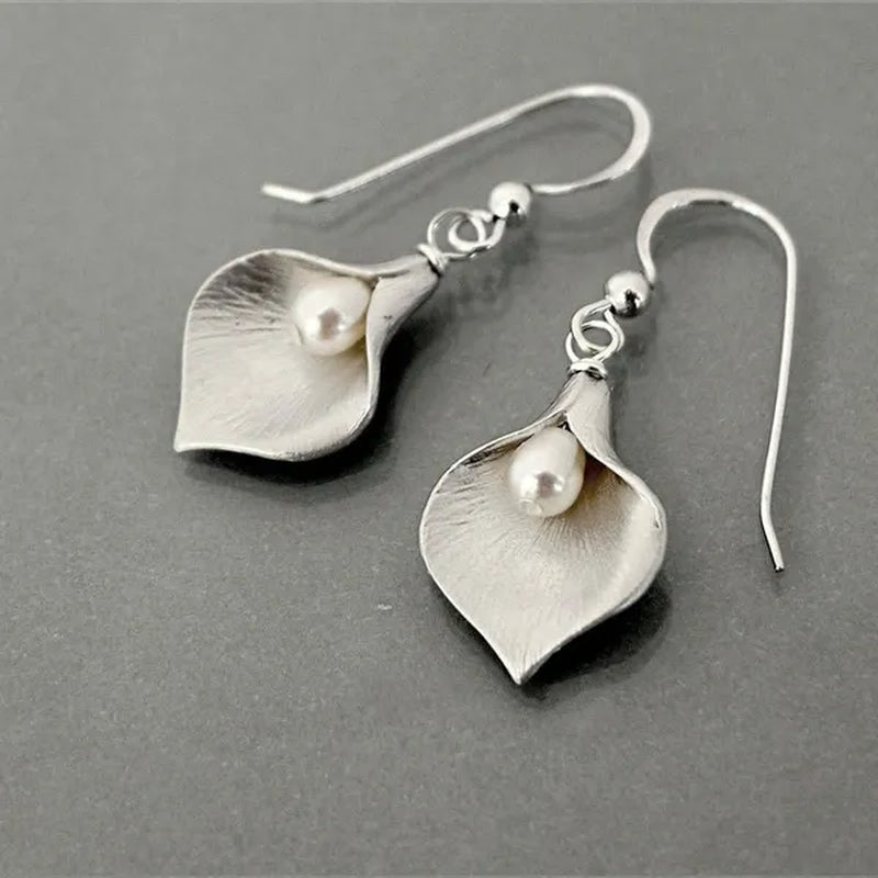 Glamour Vintage 925 Standard Sterling Silver Morning Glory Jewelry Natural Pearl Drop Earrings Creative Handmade Family Jewelry
