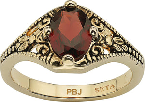 Palmbeach Yellow Gold-Plated Antiqued Oval Cut Genuine Red Garnet Vintage Style Ring Sizes 5-10