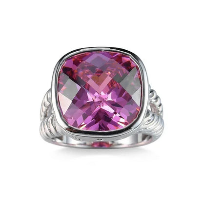 Fashion Women 925 Sterling Silver Natural  Pink Ruby Gemstone Engagement Ring