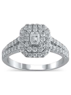 1 Carat T.W. (I2 Clarity, H-I Color)  Emerald Cut Diamond Engagement Ring in 10Kt White Gold, Size 7