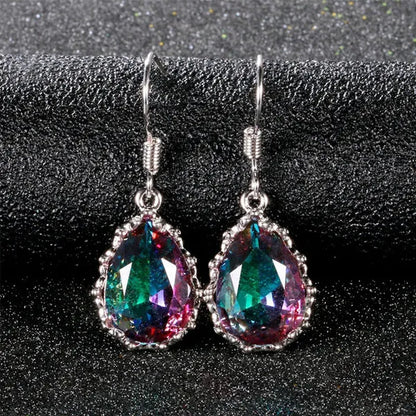 925 Sterling Silver 10 * 14 Mystic Rainbow Topaz Gemstone Hook Earrings
