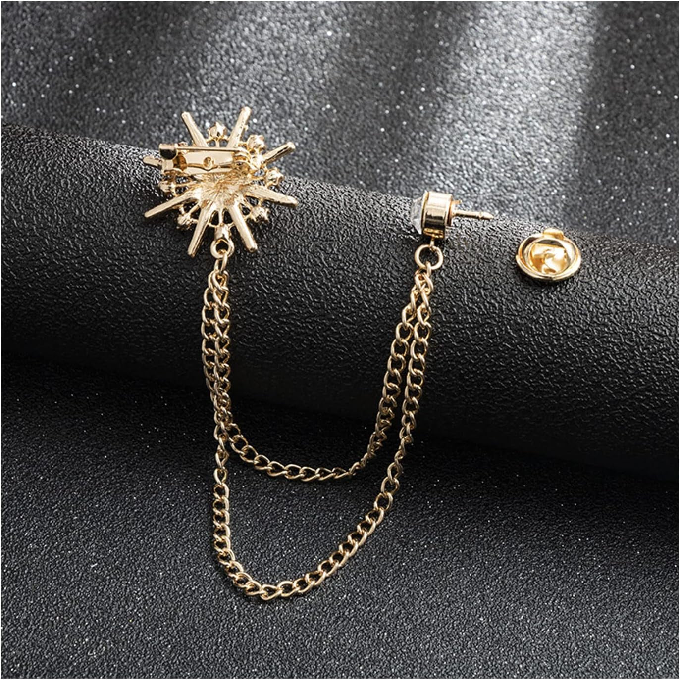 Snowflake Rhinestone Brooches, Hanging Chain Tassel Badge, Gold Silver Snowflake Long-Chain Brooches Shirt Collar Lapel Pin for Men Women Suit Accessories Stage Jewelry