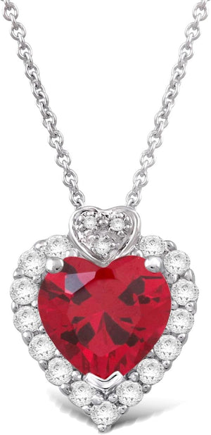 Created Ruby, Created Blue Sapphire, Created Opal, round Created White Sapphire and Natural White round Diamond Heart Necklace, October Birthstone Necklace, Christmas Gift