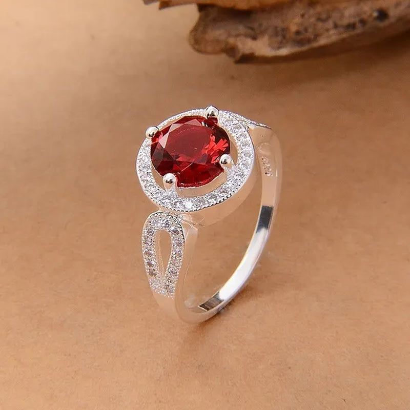 Women 925 Silver Plated Ruby Wedding Promise Party Ring Size 6-10 (Choice Size )