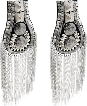 1 Pair of Metal Tassel Chain Shoulder Epaulets Shoulder Boards Badge Fixed with Pins for Men and Women