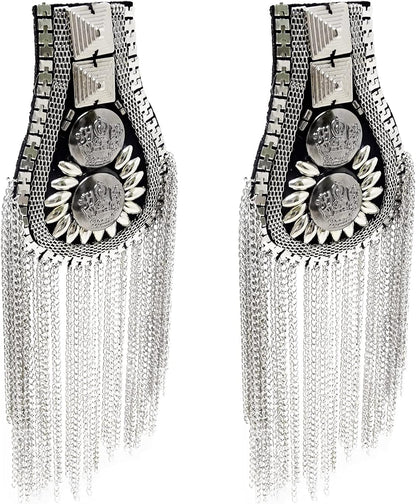 1 Pair of Metal Tassel Chain Shoulder Epaulets Shoulder Boards Badge Fixed with Pins for Men and Women