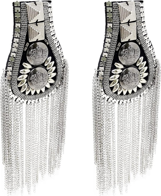 1 Pair of Metal Tassel Chain Shoulder Epaulets Shoulder Boards Badge Fixed with Pins for Men and Women