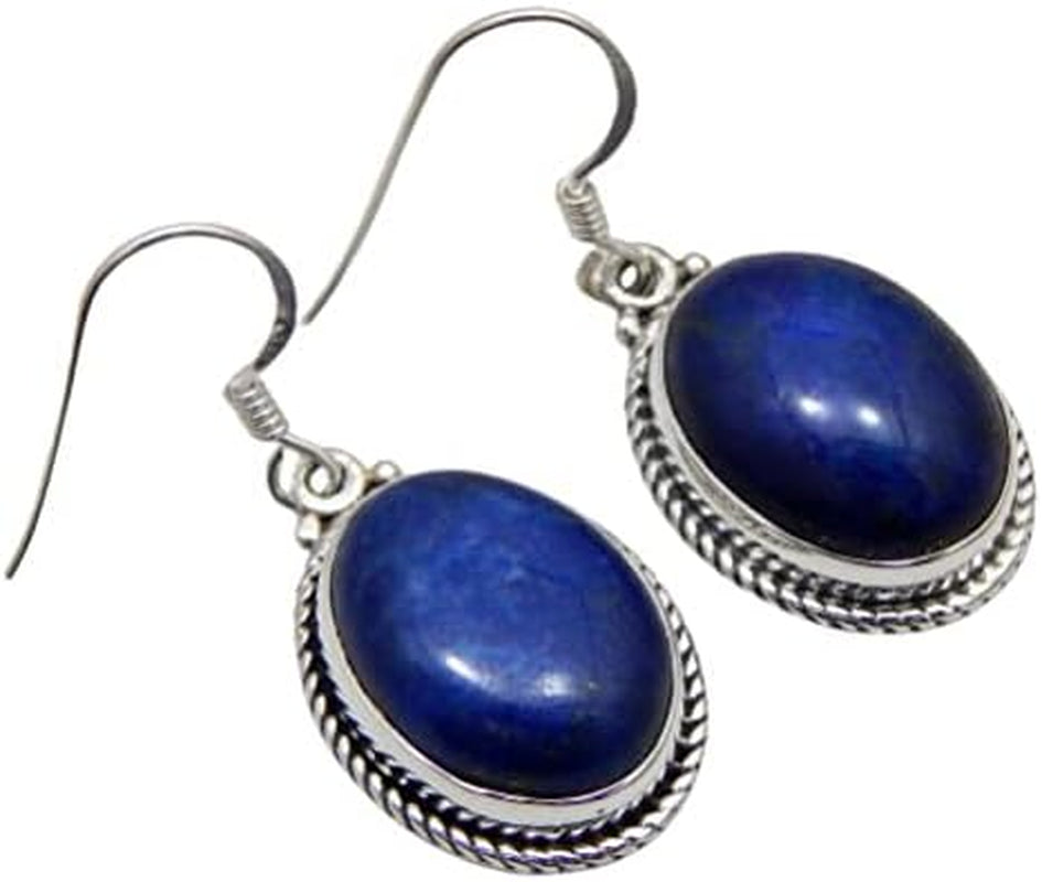 Fortune Charms Inc 925 Sterling Silver Earring Lapis Lazuli Earring Oval Shape Earring Blue Stone Earring Gemstone Handmade Silver Jewelry Gift for Her