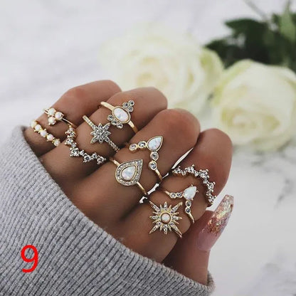 10Style Retro Beauty Avatar Coin Cross Ring Set Pattern Love Fatima Palm Ring Set for Women