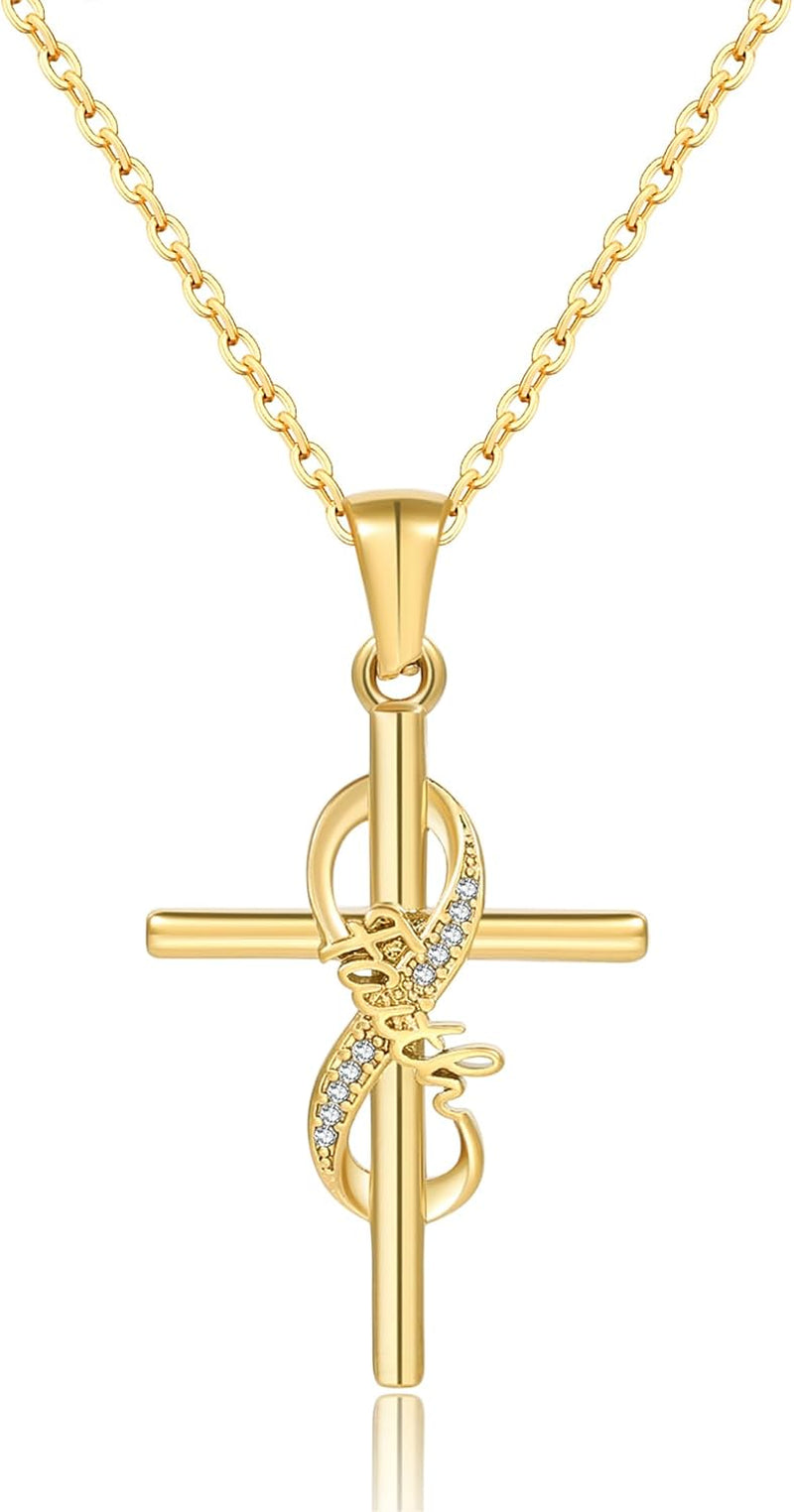 Faith Cross Necklace for Women - 18K Gold Plated Stainless Steel Christian Bible Verse Crucifix Pendant Necklaces| Religious Jewelry Gift for Mom, Sister& Friend (Mother'S Day, Birthday)