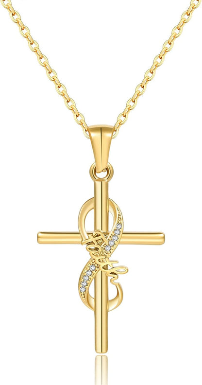 Faith Cross Necklace for Women - 18K Gold Plated Stainless Steel Christian Bible Verse Crucifix Pendant Necklaces| Religious Jewelry Gift for Mom, Sister& Friend (Mother'S Day, Birthday)