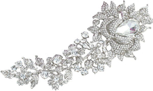 Rhinestone Crystal 8 Inch Elegant Bridal Rose Flower Bud Brooch Clear Silver-Tone