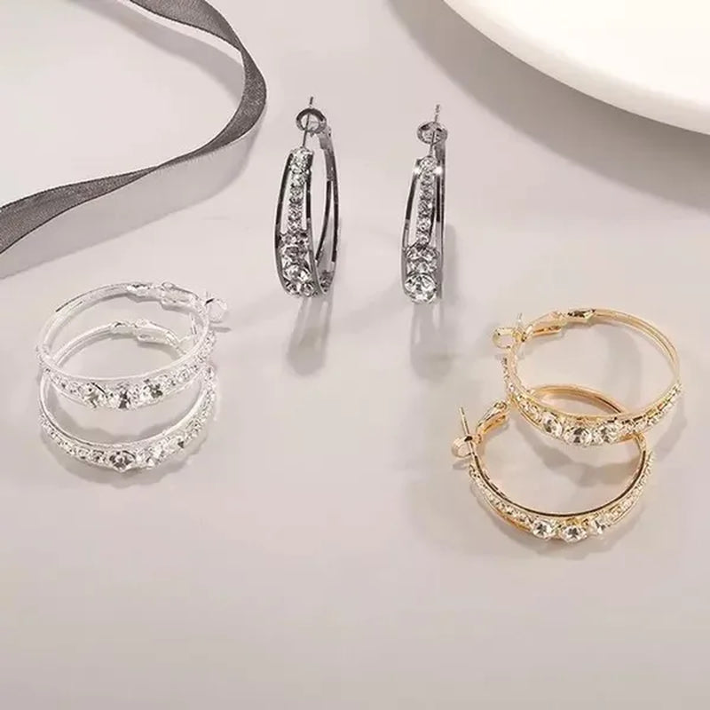 European and American Fashion Hoop Earrings Women'S Earrings Micro-Inlaid White Zircon Delicate Earrings Romantic Valentine'S Day Gift Engagement Earrings Wedding Earrings Anniversary Women'S Jewelry