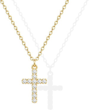 Cross Necklace for Women,18K Gold/Silver Plated Tiny Cubic Zirconia Cross Pendant Necklace for Women Simple Layered Cross Necklaces for Women