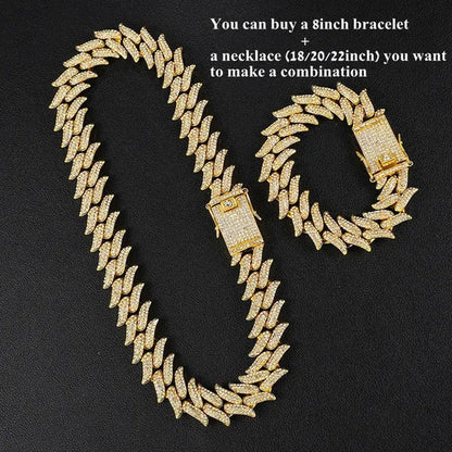New Fashion Jewelry 925 Silver/Gold/Rose Gold Plated Men Cuban Miami Link Necklace Stainless Steel Diamond Silver Chain Necklace or Bracelet 7/8/18/20/24 Inches 1pcs