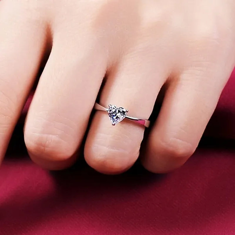 Simple Silver Color Ring Love White Zirconia Women Ring Wedding Anniversary Christmas Gift Beach Party Jewelry