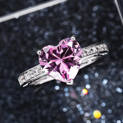 Luxury Solitaire Women Heart Diamond Engagement Rings AAAA Pink Sapphire Proposal Rings for Girlfriend Fine Anniversary Gift