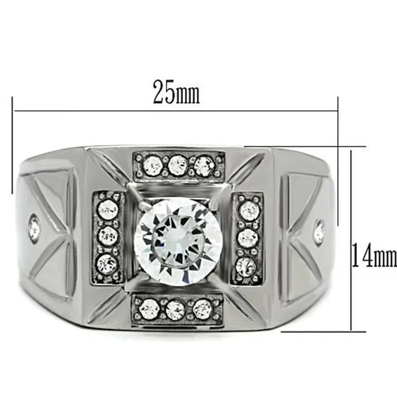Men's 1.24 Ct Round Cut Simulated Diamond Silver Stainless Steel Ring Sizes 8-13