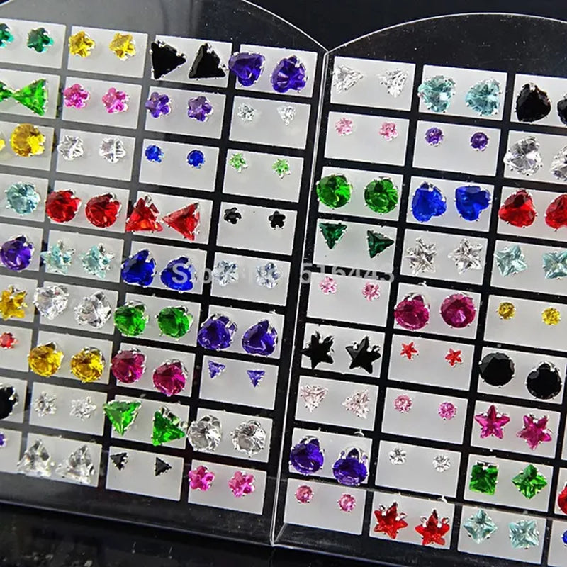 72Pcs (3M-7M)Mix Heart Stars round Square Cubic Zirconia Stainless Steel Fashion Stud Earrings for Womens Mens Wholesale Jewelry Lots A331