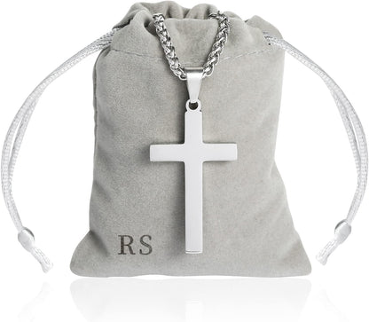Cross Necklace for Men Boys Women 16-24 Inches Stainless Steel Cross Pendant Chain Religious Gift