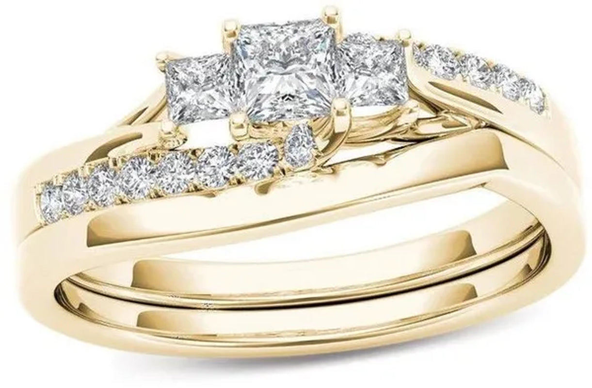 6 Delicate 2-3 Pieces/Set Women's Shiny White Zircon Ring Set Anniversary Christmas Gift Engagement Bride Wedding Jewelry Ring Size 6-10