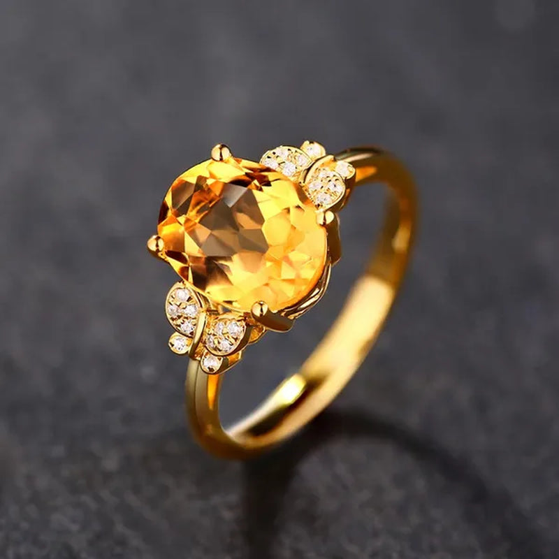 Romantic 18K Golden Plated Copper Setting Heart Shape Citrine Jewelry Set Love Shape Pendant Necklace Heart Micro Inlaid Cubic Zirconia Stud Earrings Butterfly Open-End Ring Flower Bracelets for Women Gifts