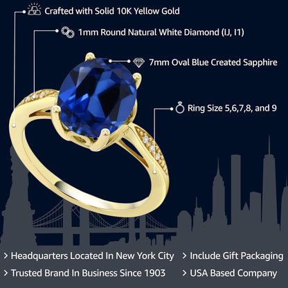 14K Yellow Gold 10X8MM Oval Gemstone Birthstone and White Diamond Engagement Ring | Wedding Anniversary Promise Gold Ring for Women | Size 5,6,7,8,9