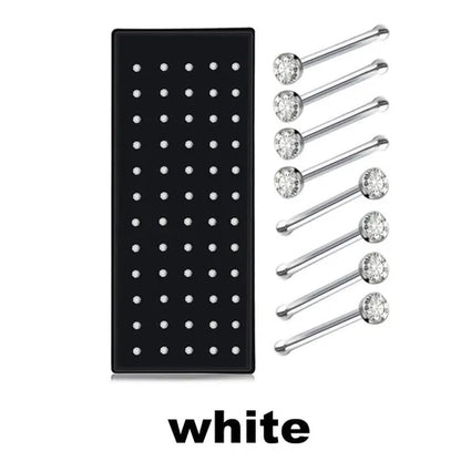 New Fashion Stainless Steel CZ Crystal Straight Shape Diamond Rhinestone Nose Ring Body Piercing Stud Jewelry Bone 20 Gauge for Women Girls 2 Types