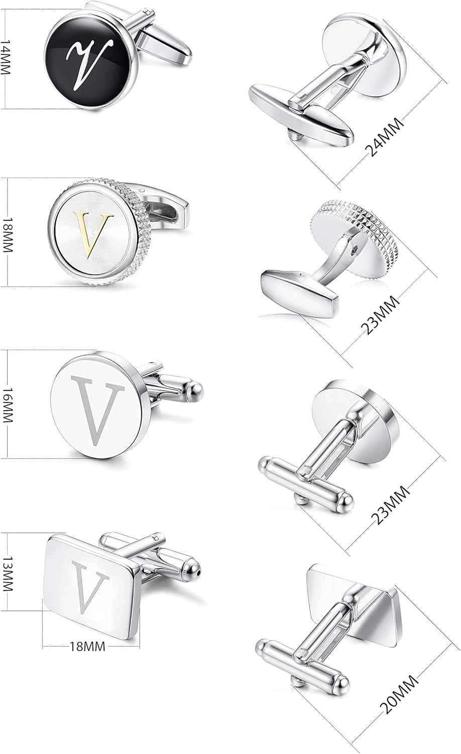 4Pairs Men'S Initial Letter Shirts Cufflinks Engraved Shirt Cufflink Alphabet Set Fashion Dazzle Tuxedo Cufflinks Business Wedding Father'S Daygift