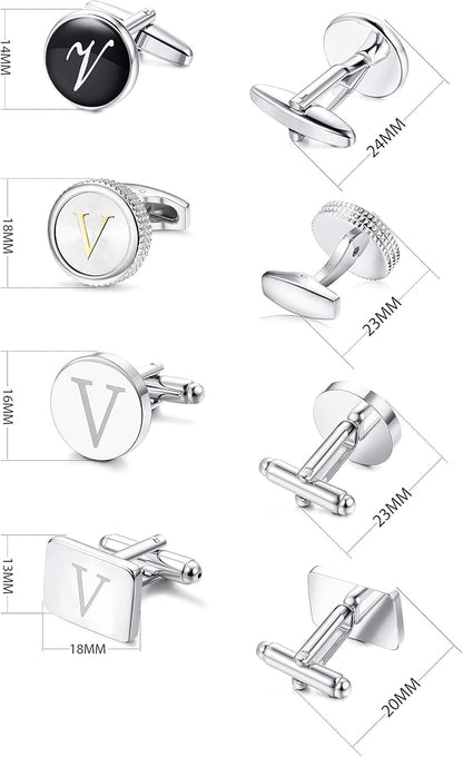4Pairs Men'S Initial Letter Shirts Cufflinks Engraved Shirt Cufflink Alphabet Set Fashion Dazzle Tuxedo Cufflinks Business Wedding Father'S Daygift