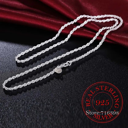 Real 100% 925 sterling silver Men's Fine Jewelry 3mm twisted rope chain necklace Size 16-30inch charm necklace Colar