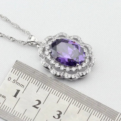 Purple Amethyst Pendant Rings Earrings Bracelet for Women