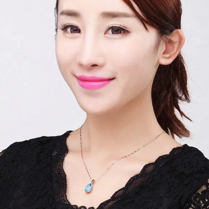 Woman Fashion Jewellery Elegant Water Drop Sapphire Pendant Gold-Plated Noble Zircon AAA Necklace