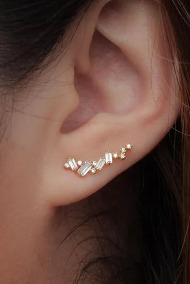 Climbing Earrings for Women Crystal Zircon Stud Earrings Girl Birthday Party Gift Jewelry