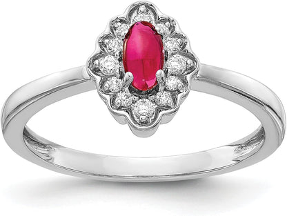 14K White Gold Diamond Oval Cabochon Ruby Ring Stone Birthstone July Gemstone Fine Jewelry for Women Gifts for Her